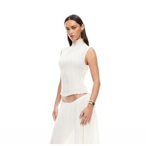 Lioness Cream Sleeveless Mock Neck Ribbed Knit Top